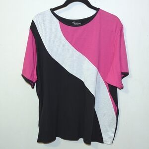 NuVenture Vintage Pink + Black + White Colorblock Top Women's Size XL